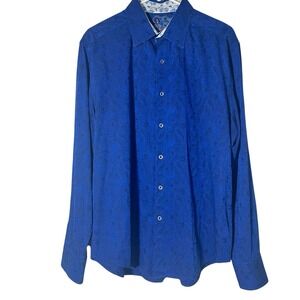 Robert Graham Shirt Men's XL Blue Paisley Flip Cuff Point Collar Cotton HAS FLAW